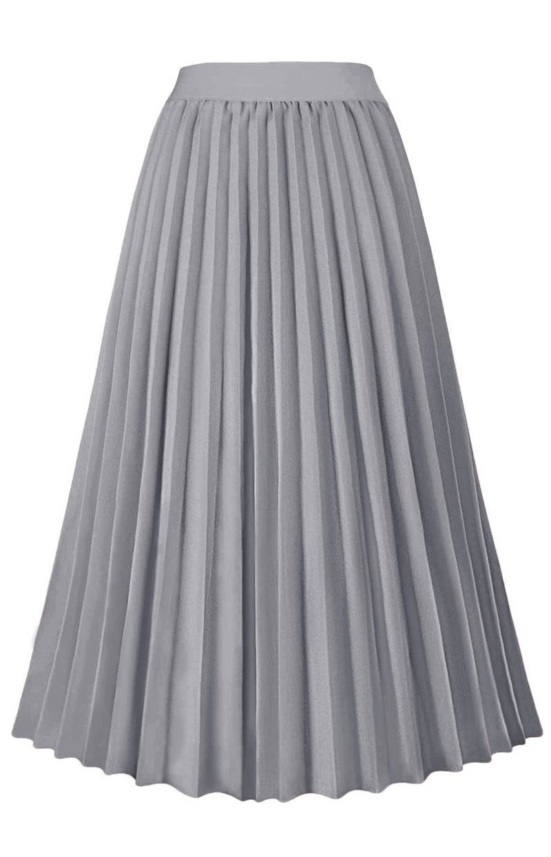 GOLDSTITCH Women's High Waist Pleated Skirt A line Swing Midi Skirt Gray - Image 1